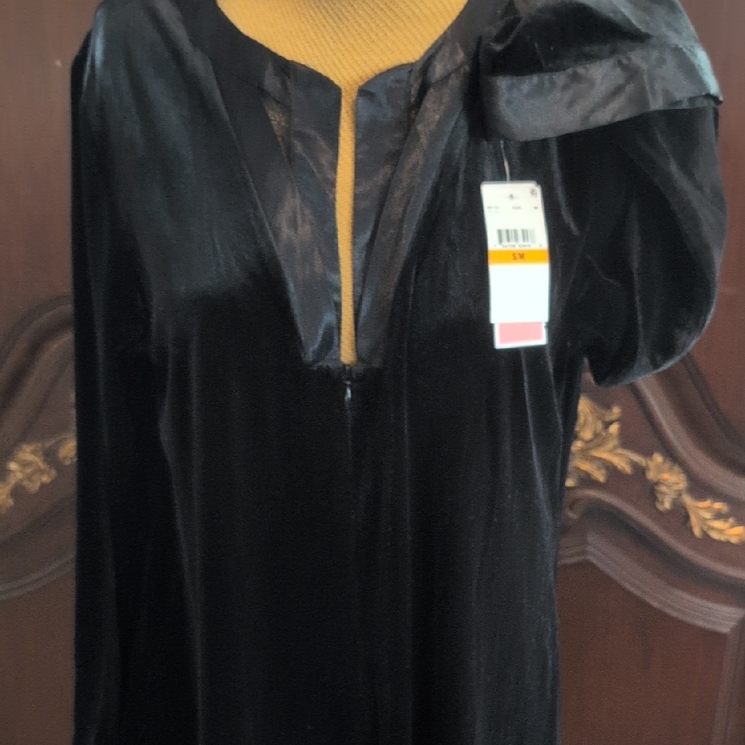 Nwt Oscar De La Renta Black Velour Velvet Robe Dress S/M